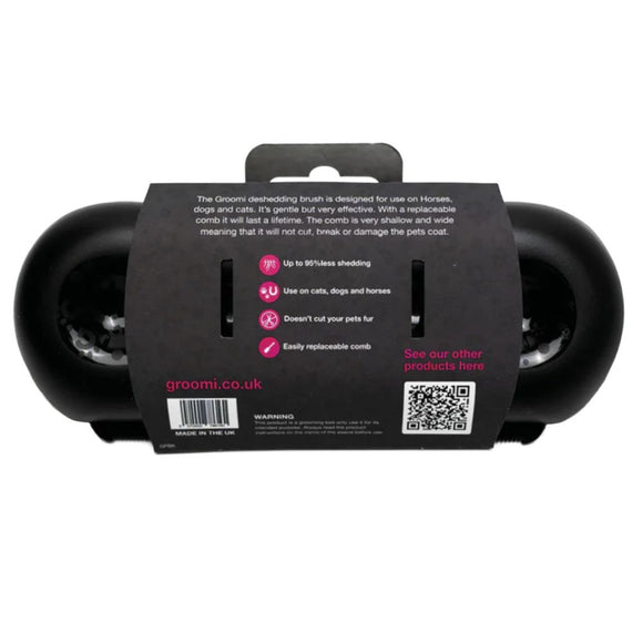 Groomi Deshedding Black Brush – Ergonomic Grooming Comb and Undercoat Trimmer, Sleek Black