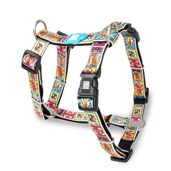 Max&Molly Comic H-Harness – Colorful Adjustable Design, Medium Size, Comfortable Fit