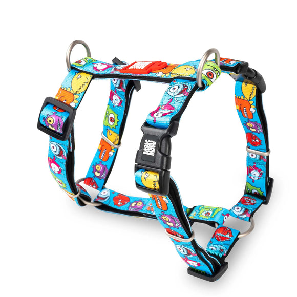 Max&Molly Little Monsters H-Harness – Colorful Adjustable Dog and Puppy Harness, Medium Size