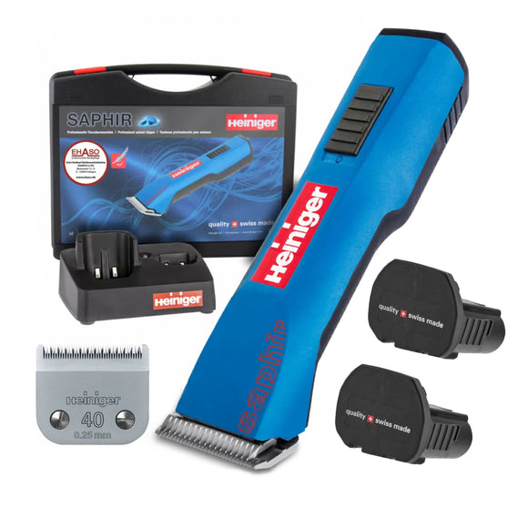 Heiniger Saphir Vet Cordless Clipper – Professional Grooming Razor with No. 40 Blade and Two Batteries