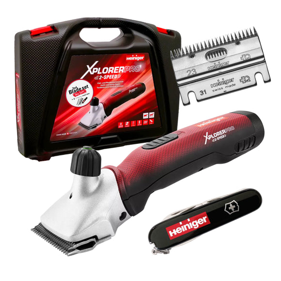 Heiniger Xplorer PRO Cordless Horse and Cattle Clipper – Two-Speed Brushless Motor, Dual Batteries