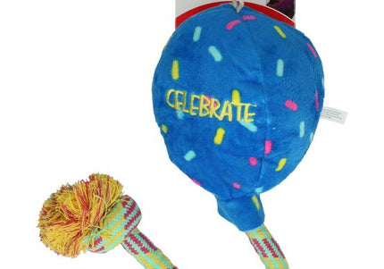 KONG Occasions Birthday Balloon Plush Toy – Large 20cm, Soft Blue, Festive Design