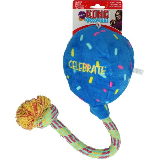 KONG Occasions Birthday Balloon Plush Toy – Large 20cm, Soft Blue, Festive Design