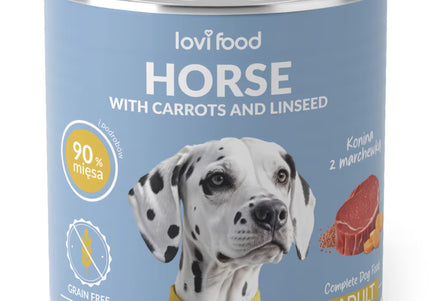 Lovi Food Horse with Carrots and Linseed – Wet Dog Food, Horsemeat Recipe, 6 x 800g Cans