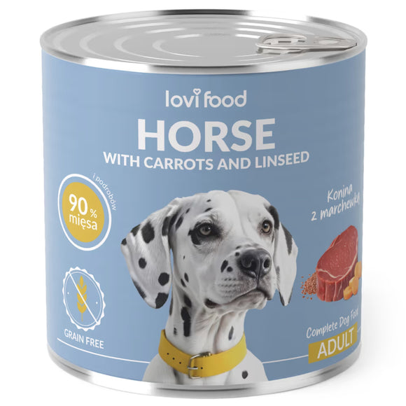Lovi Food Horse with Carrots and Linseed – Wet Dog Food, Horsemeat Recipe, 24 x 800g Cans