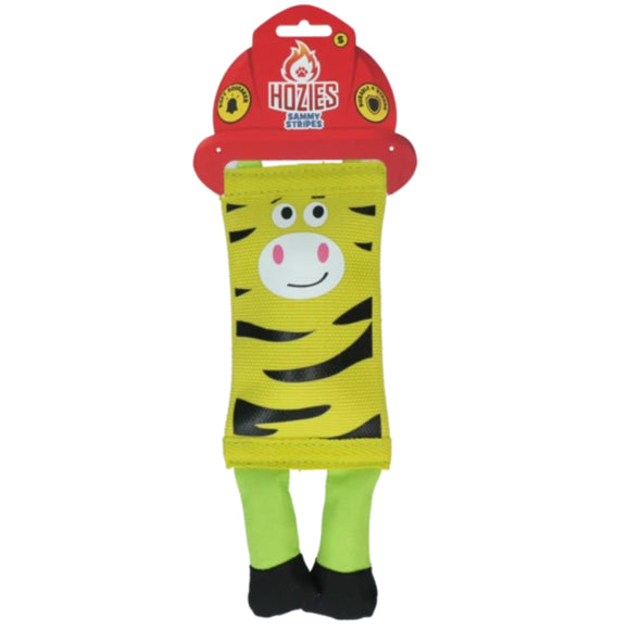 Holland Hozies Sammy Stripes Fire Hose Dog Toy – Zebra Design with Squeaker, Small