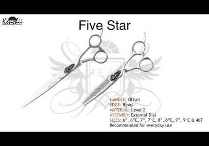 Kenchii Five Star Offset Left Blenders 6.5" – Left-Handed Thinning Shears with 46 Micro-Grind Teeth