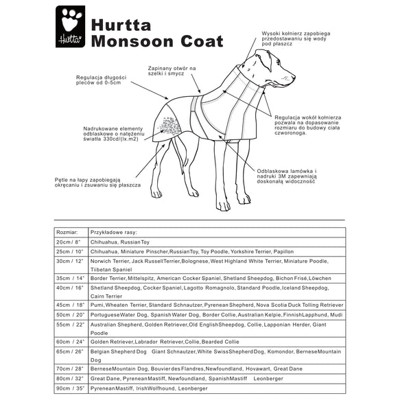 Hurtta Monsoon Coat Bilberry – Waterproof Adjustable Rain Jacket, Size 30, Lightweight Design