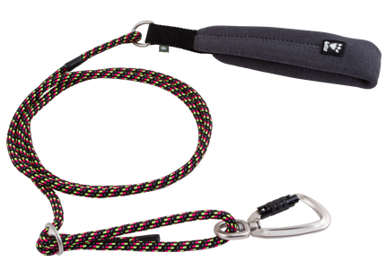 Hurtta Adjustable Rope Leash Eco Licorice – Soft Grip, Black with Neon, 6mm, Durable Design