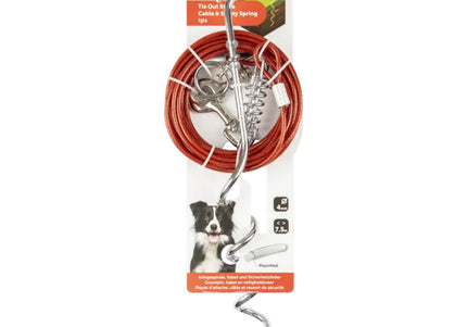 Flamingo Tie Out Stake Igla 46cm – Metal Ground Stake with 7.5m Steel Rope and Shock Absorber