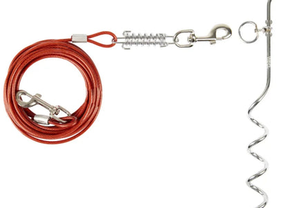 Flamingo Tie Out Stake Igla 46cm – Metal Ground Stake with 7.5m Steel Rope and Shock Absorber