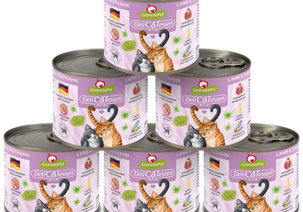 GranataPet DeliCatessen Lamb & Turkey Wet Cat Food – Grain-Free, 6 x 200g Cans