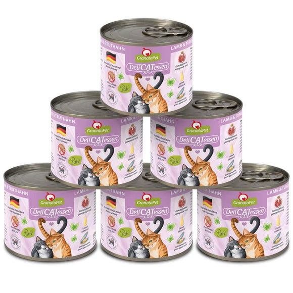 GranataPet DeliCatessen Lamb & Turkey Wet Cat Food – Grain-Free, 6 x 200g Cans