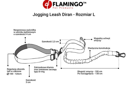 Flamingo Diran Jogging Leash Fluo – Shock-Absorbing Belt and Leash Set, Small Size