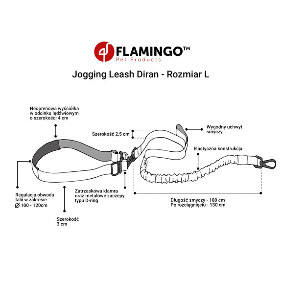 Flamingo Diran Jogging Leash Fluo – Shock-Absorbing Belt and Leash Set, Small Size