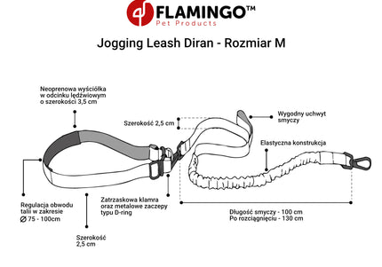Flamingo Diran Jogging Leash Fluo – Shock-Absorbing Belt and Leash Set, Small Size