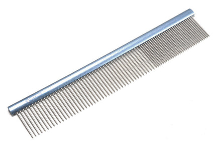 Record Large Metal Grooming Comb 25cm – Aluminum Handle, Mixed Tooth Spacing, Blue