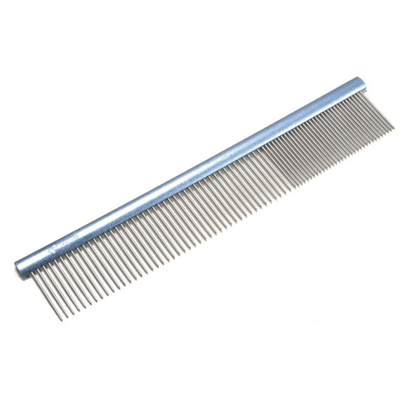 Record Large Metal Grooming Comb 25cm – Aluminum Handle, Mixed Tooth Spacing, Blue