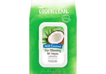 Tropiclean Ear Cleaning Wipes – Deodorizing Formula, Gentle Cleansing, 50 Pack