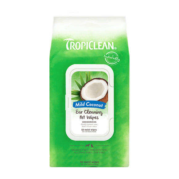 Tropiclean Ear Cleaning Wipes – Deodorizing Formula, Gentle Cleansing, 50 Pack