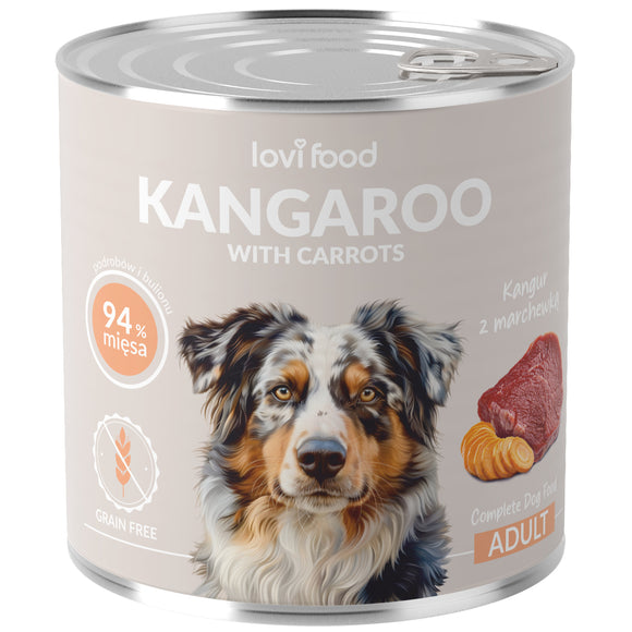 Lovi Food Kangaroo with Carrots – Wet Dog Food, Kangaroo and Carrot Recipe, 24 x 800g Cans