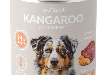 Lovi Food Kangaroo and Carrots Wet Dog Food – Grain-Free Recipe, 6 x 800g Cans