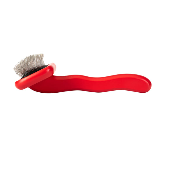 Chris Christensen Karben Slicker Brush Small – Soft Bristles, Lightweight Red Design for Gentle Grooming