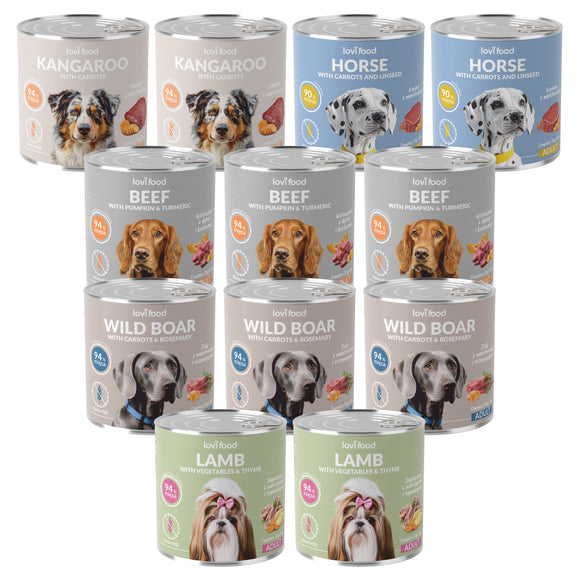 Lovi Food Grain-Free Wet Dog Food Set – 12x800g Mixed Flavors, Premium Quality