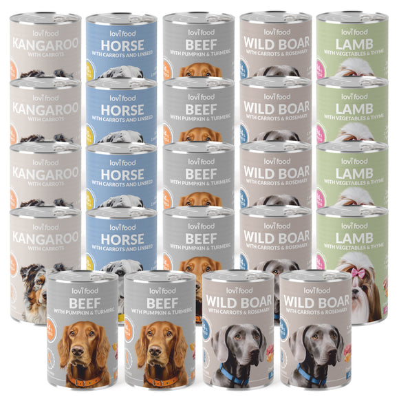 Lovi Food Grain-Free Wet Dog Food Set – 24x400g Mixed Flavors, Premium Recipe