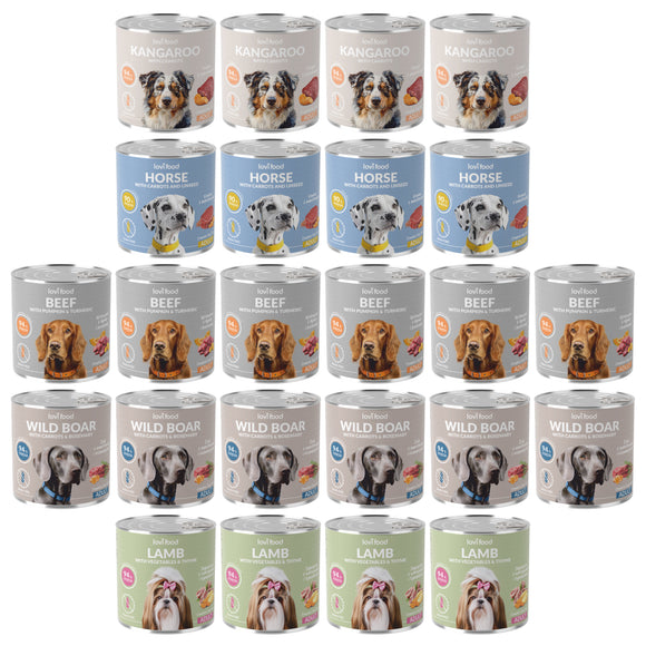 Lovi Food Wet Dog Food Set – Grain-Free Assorted Flavors, 24 x 800g Cans, Premium Mix