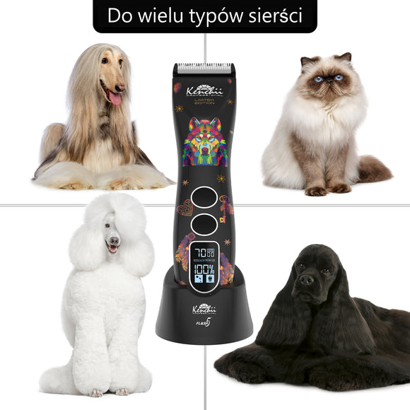 Kenchii Flash 5 Wolf Cordless Clipper – 5-Speed Adjustable Blade, Lightweight and Versatile