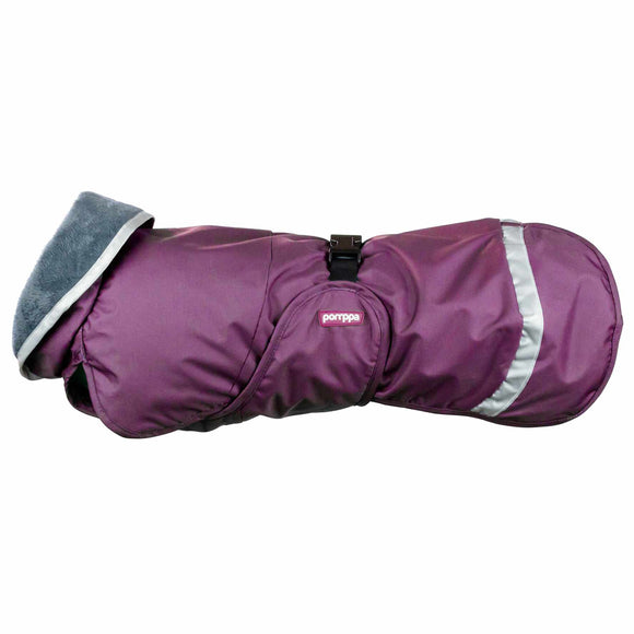 Kevyt Pomppa Harness-Ready Plum Raincoat – Warm, Water-Resistant, Size 28