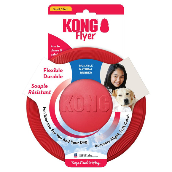 KONG Flyer Rubber Throwing Disc – Small Red Durable Flexible Frisbee Toy
