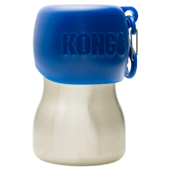 KONG H2O Drinking Water Bottle 280ml – Compact Stainless Steel Bottle with Attached Bowl, Black