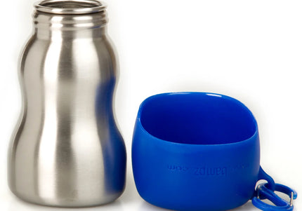 KONG H2O Drinking Water Bottle 280ml – Compact Stainless Steel Bottle with Attached Bowl, Black