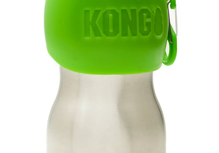 KONG H2O Drinking Water Bottle 280ml – Compact Stainless Steel Bottle with Attached Bowl, Black