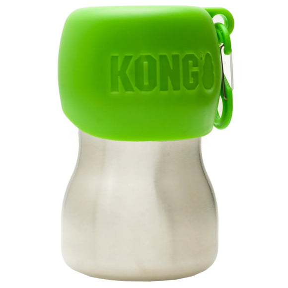 KONG H2O Drinking Water Bottle 280ml – Compact Stainless Steel Bottle with Attached Bowl, Black