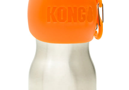 KONG H2O Drinking Water Bottle 280ml – Compact Stainless Steel Bottle with Attached Bowl, Black