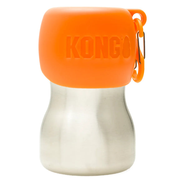 KONG H2O Drinking Water Bottle 280ml – Compact Stainless Steel Bottle with Attached Bowl, Black