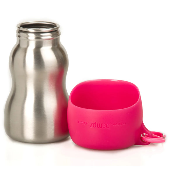 KONG H2O Drinking Water Bottle 280ml – Compact Stainless Steel Bottle with Attached Bowl, Black