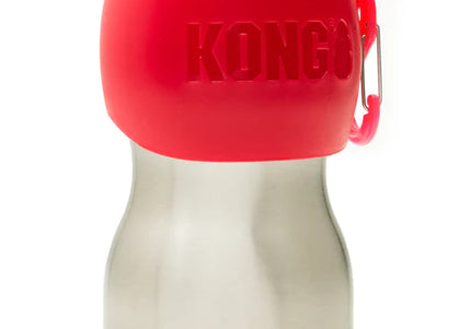 KONG H2O Drinking Water Bottle 280ml – Compact Stainless Steel Bottle with Attached Bowl, Black