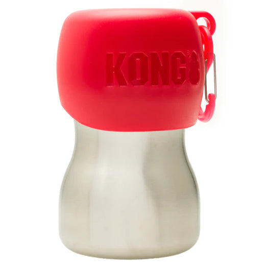 KONG H2O Drinking Water Bottle 280ml – Compact Stainless Steel Bottle with Attached Bowl, Black