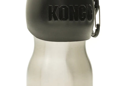 KONG H2O Drinking Water Bottle 280ml – Compact Stainless Steel Bottle with Attached Bowl, Black