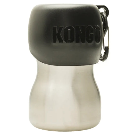 KONG H2O Drinking Water Bottle 280ml – Compact Stainless Steel Bottle with Attached Bowl, Black