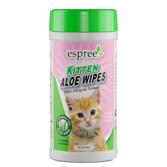 Espree Kitten Aloe Wipes – Gentle Cleansing Wipes with Aloe, 50 Pack, Soft Fur Care