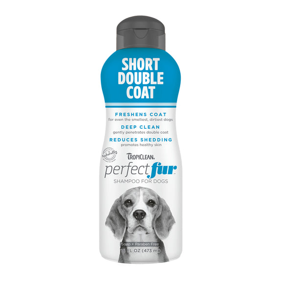 Tropiclean Perfect Fur Short Double Coat Shampoo 473ml – Gentle Cleansing Formula for Short, Double-Coated Breeds