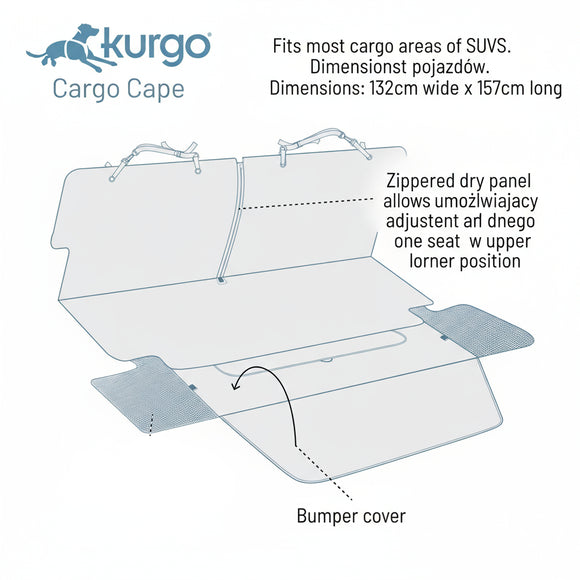 Kurgo Cargo Cape Trunk Mat – Waterproof Gray Liner with Non-Slip Backing, Durable Protection
