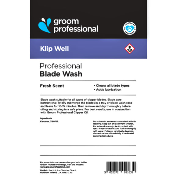 Groom Professional Klip Well Blade Wash – Liquid Cleaner and Disinfectant, 400ml Fast-Acting Formula