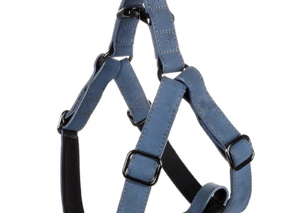 Flamingo Step&Go Delu Step-In Harness – Eco-Leather with Neoprene Lining, Blue, XS, Comfortable Fit