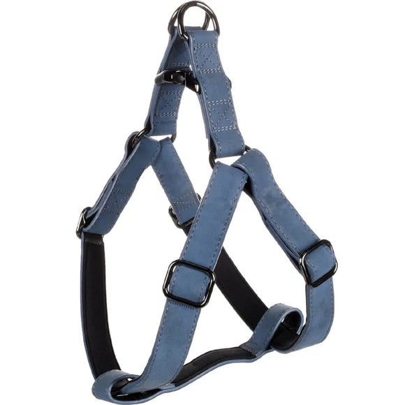 Flamingo Step&Go Delu Step-In Harness – Eco-Leather with Neoprene Lining, Blue, XS, Comfortable Fit
